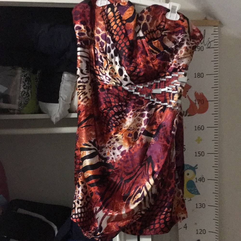 Charlotte Russe XL strapless orange and purple print dress